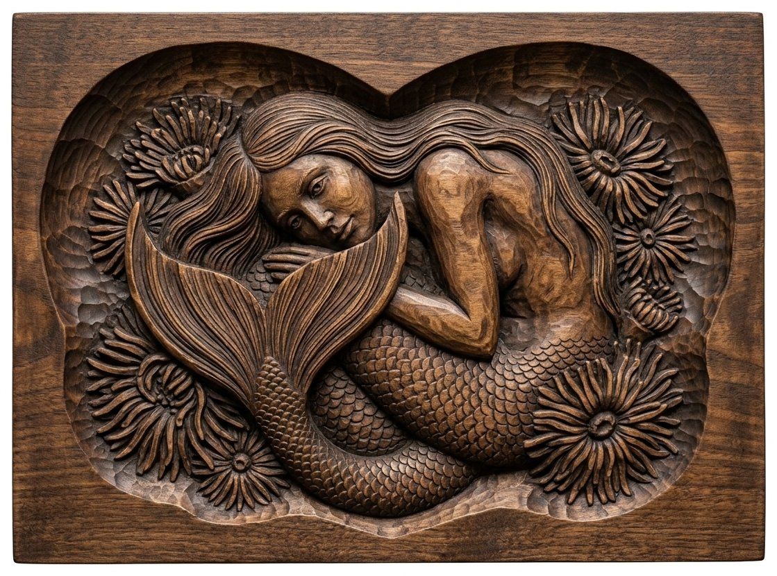 Heart Mermaid Sea Anemone CNC Relief STL bas-relief STL — view 4