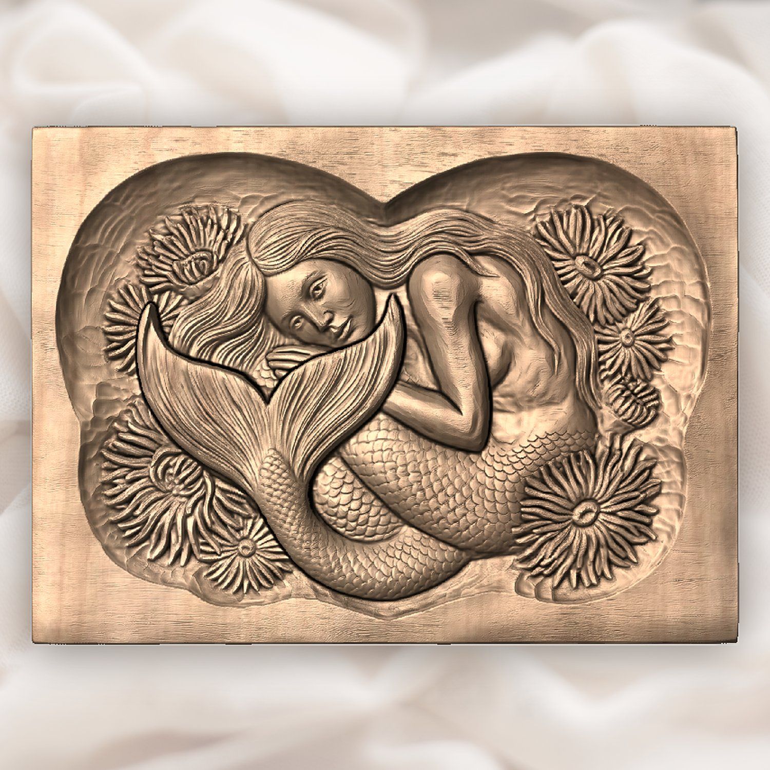 Heart Mermaid Sea Anemone CNC Relief STL bas-relief STL — view 5