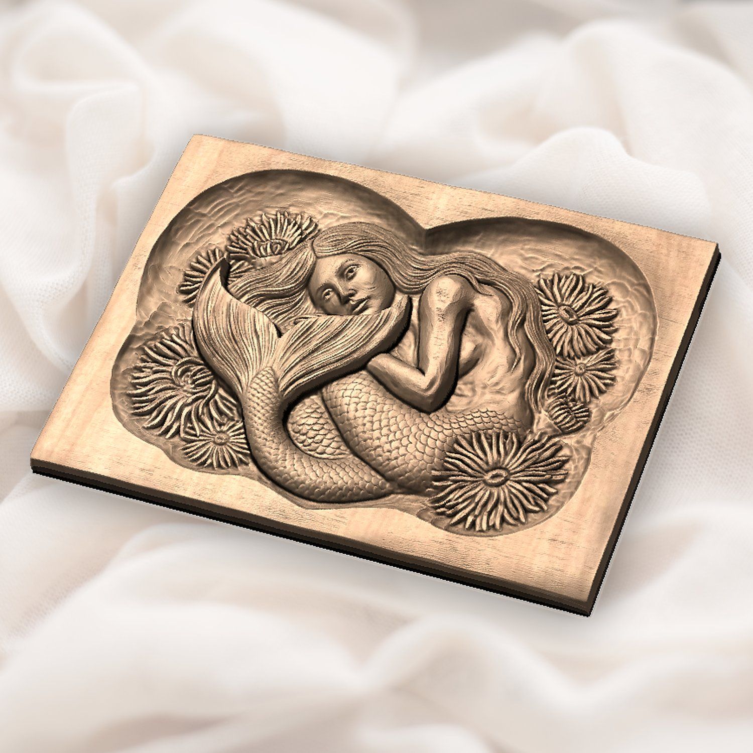 Heart Mermaid Sea Anemone CNC Relief STL bas-relief STL — view 6