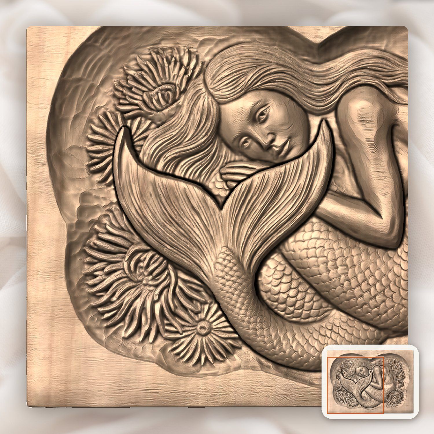 Heart Mermaid Sea Anemone CNC Relief STL bas-relief STL — view 7