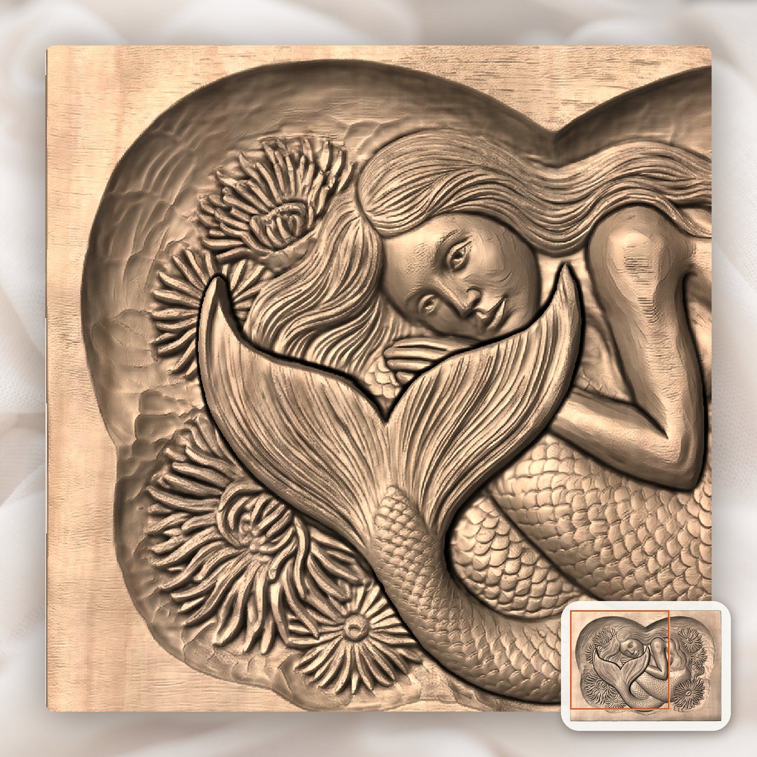 Heart Mermaid Sea Anemone CNC Relief STL bas-relief STL — view 8