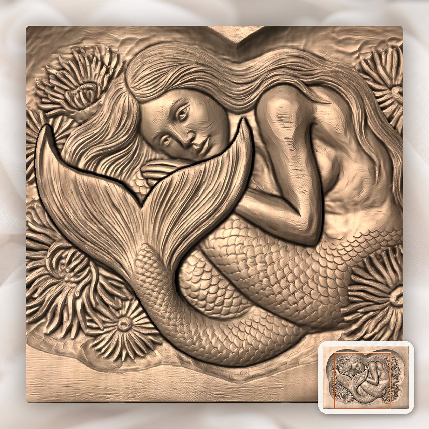 Heart Mermaid Sea Anemone CNC Relief STL bas-relief STL — view 9