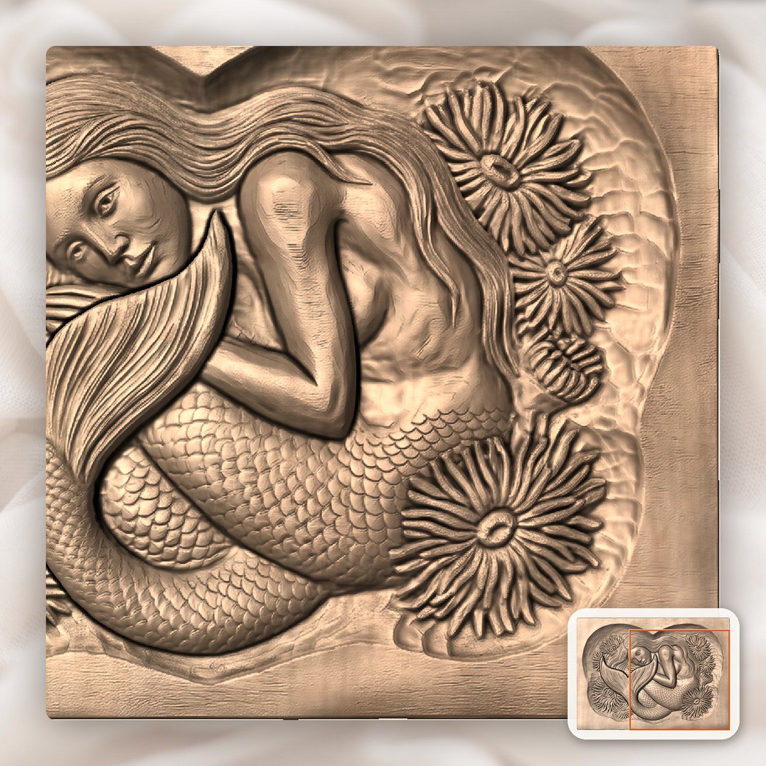 Heart Mermaid Sea Anemone CNC Relief STL bas-relief STL — view 10