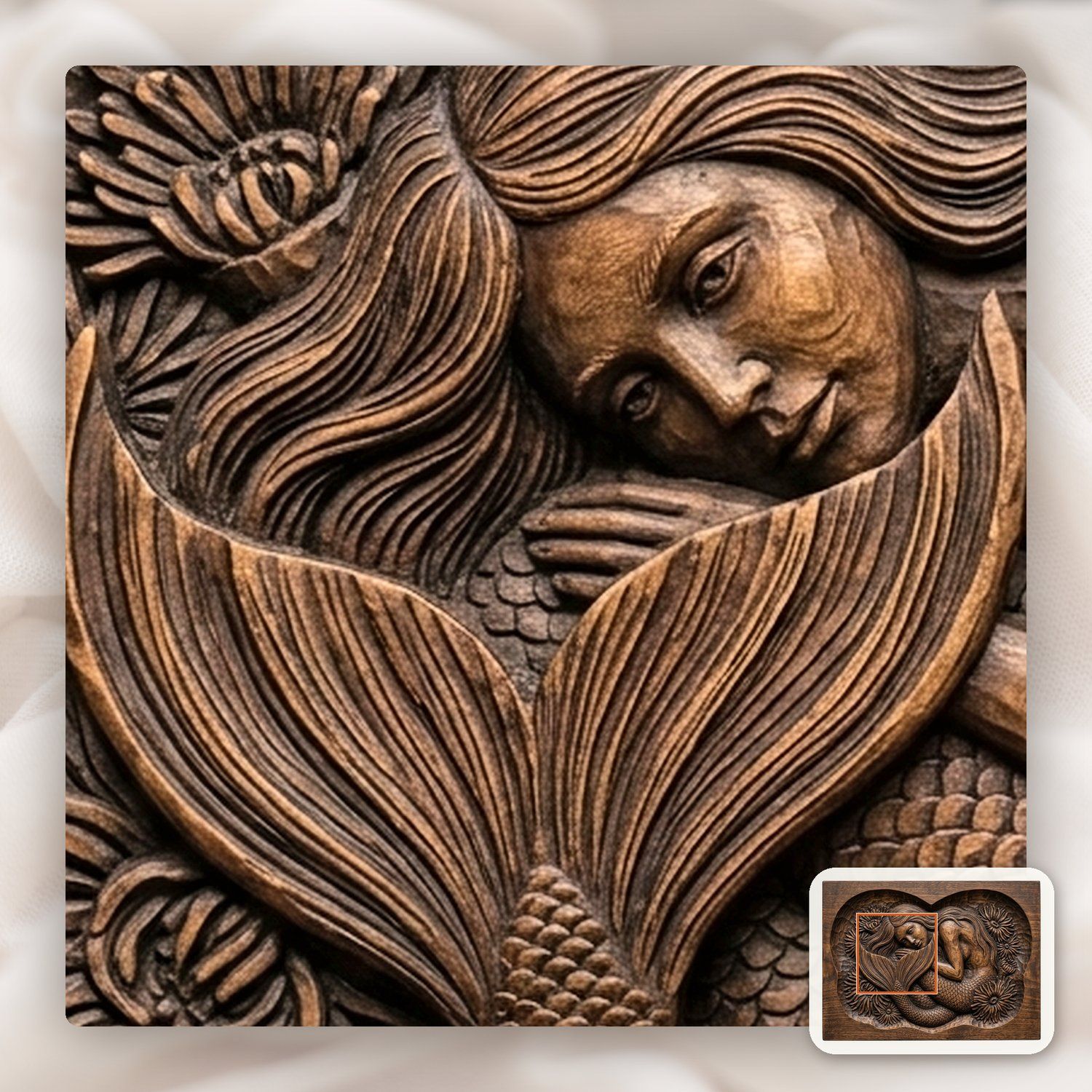 Heart Mermaid Sea Anemone CNC Relief STL bas-relief STL — view 11