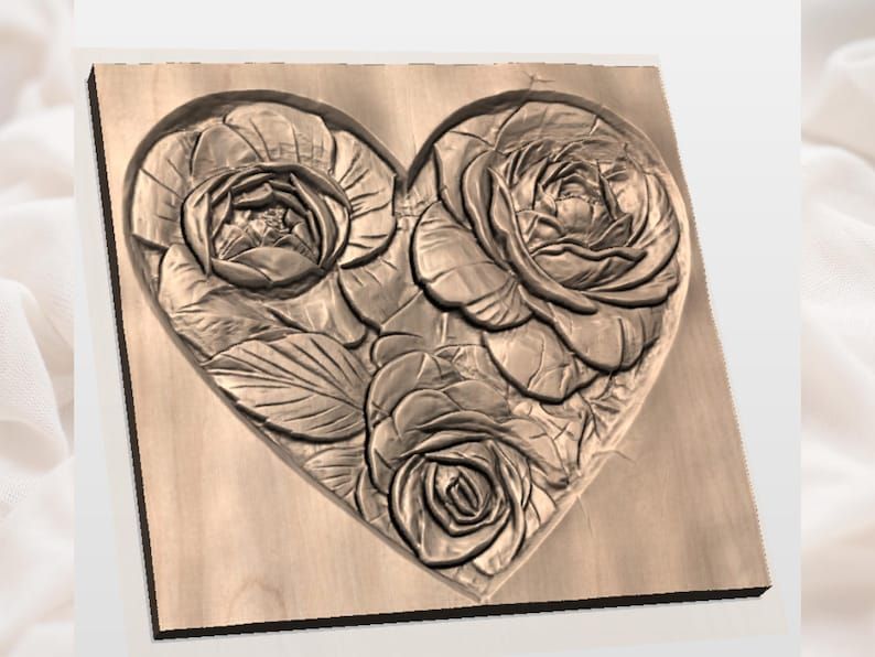 Heart Filled With Roses Bas-Relief STL for CNC Carving bas-relief STL — view 2