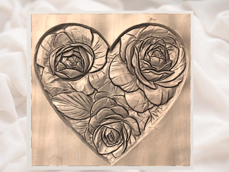 Heart Filled With Roses Bas-Relief STL for CNC Carving bas-relief STL — view 3