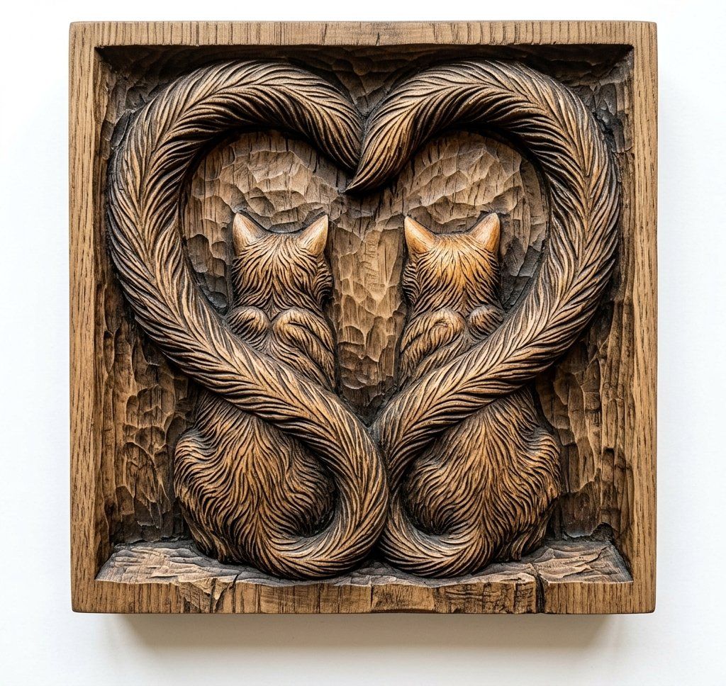Heart Tails Feline Bond CNC Relief STL bas-relief STL — view 10