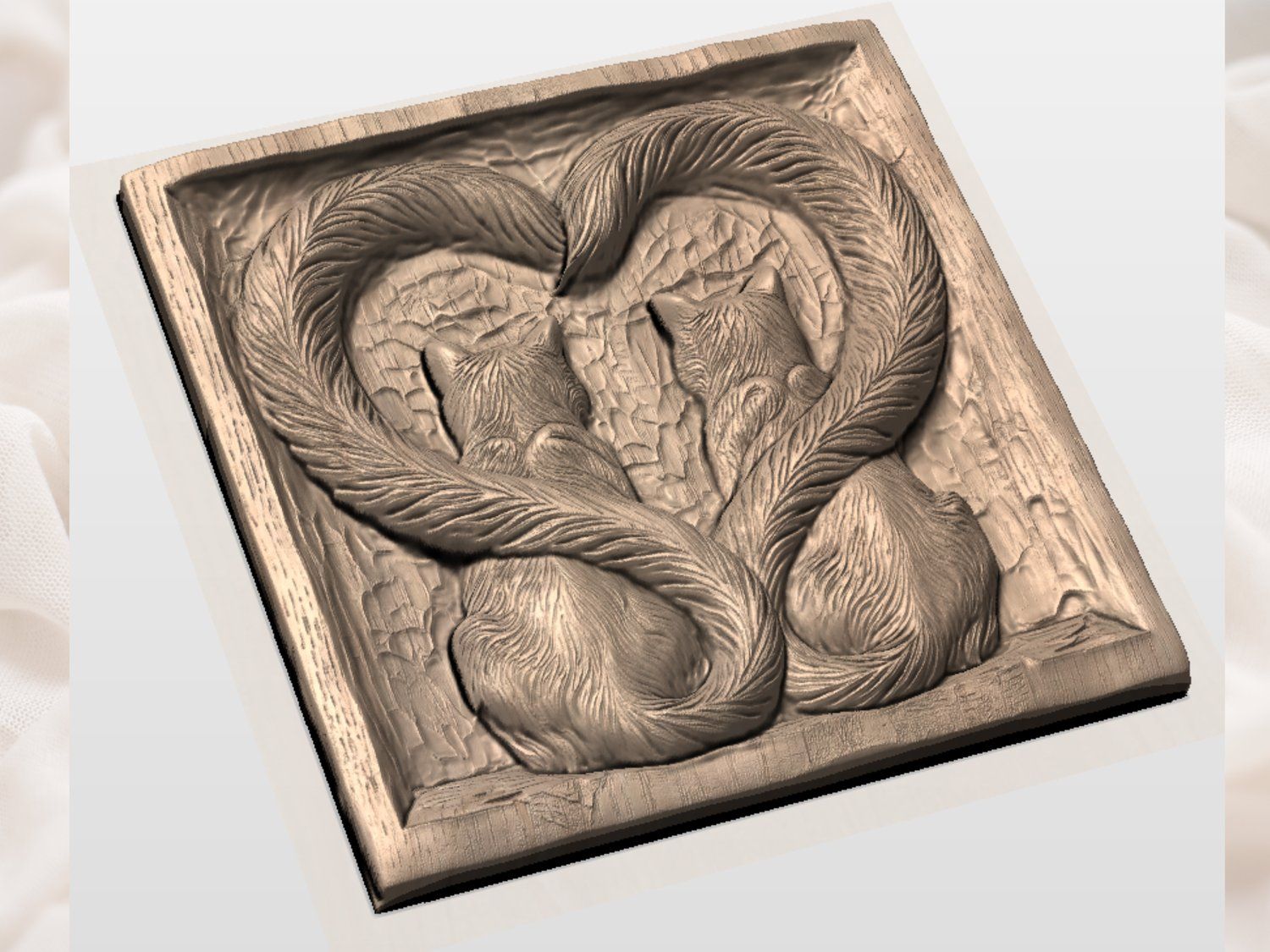 Heart Tails Feline Bond CNC Relief STL bas-relief STL — view 2