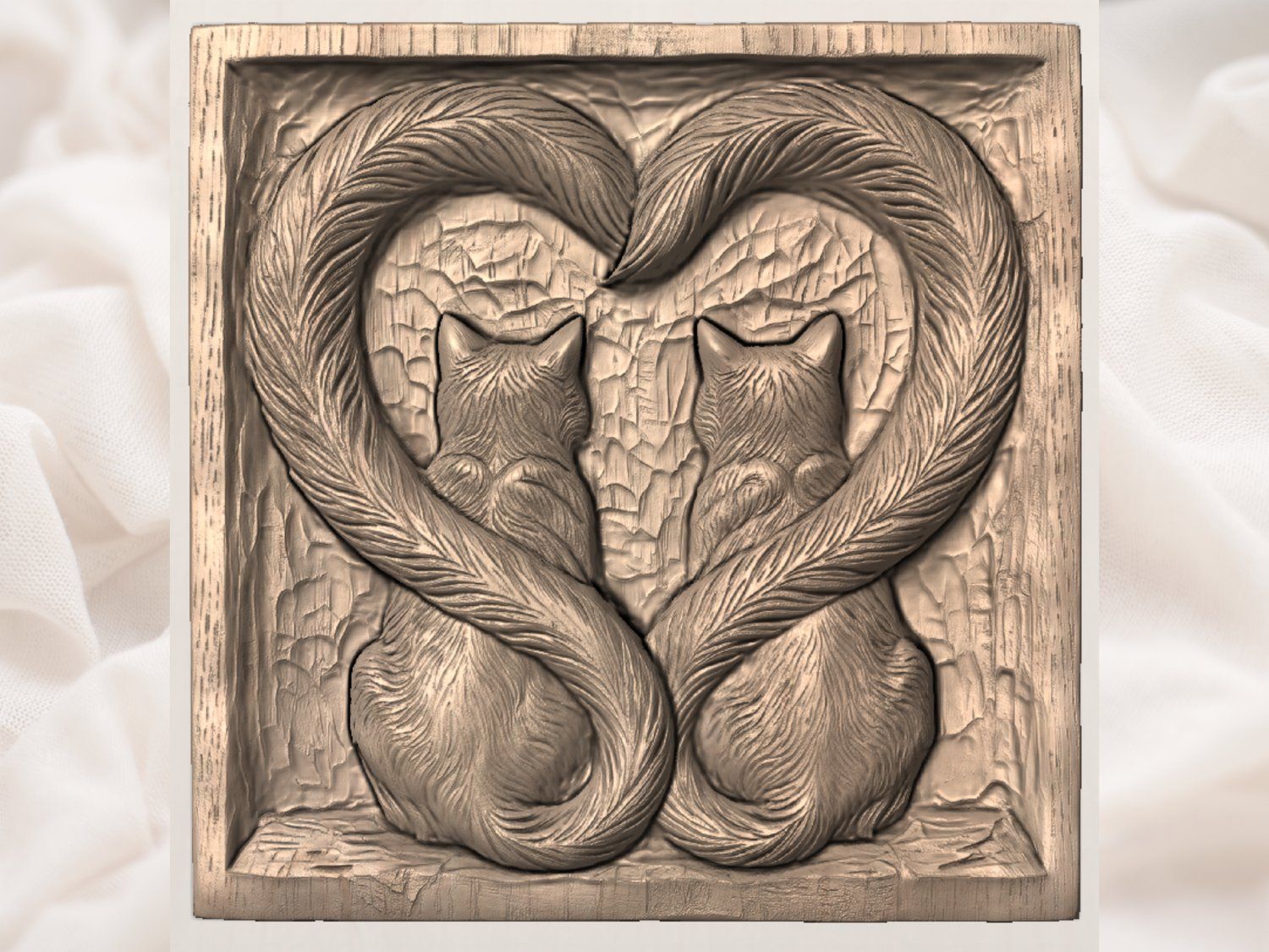 Heart Tails Feline Bond CNC Relief STL bas-relief STL — view 3