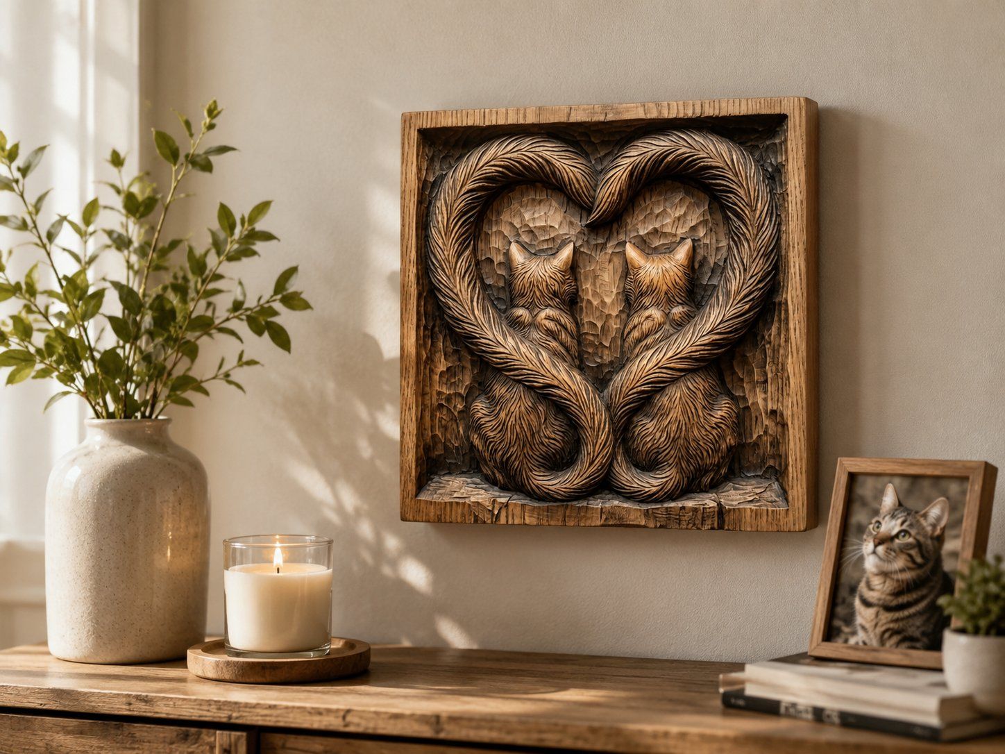 Heart Tails Feline Bond CNC Relief STL bas-relief STL — view 4