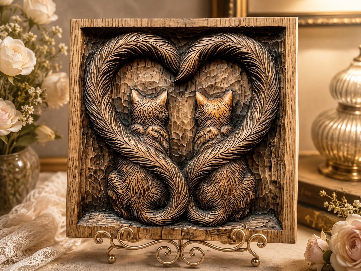 Heart Tails Feline Bond CNC Relief STL bas-relief STL — view 5