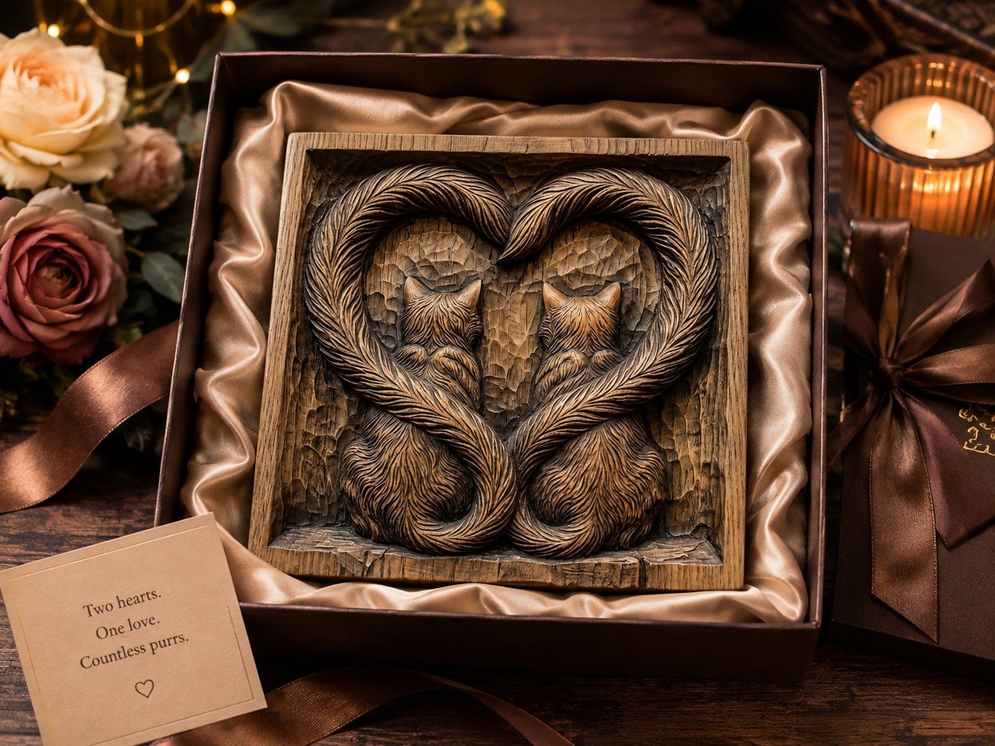 Heart Tails Feline Bond CNC Relief STL bas-relief STL — view 7
