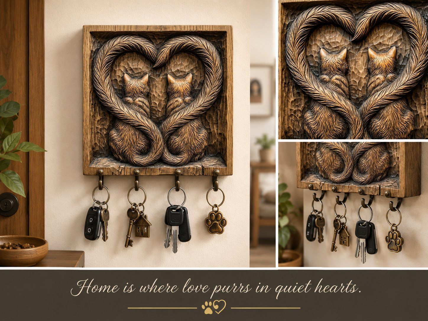 Heart Tails Feline Bond CNC Relief STL bas-relief STL — view 8