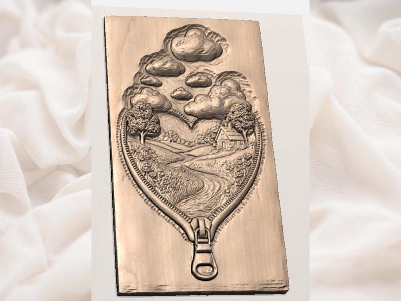 Zipper Heart Countryside Scene Bas-Relief STL Carving bas-relief STL — view 2