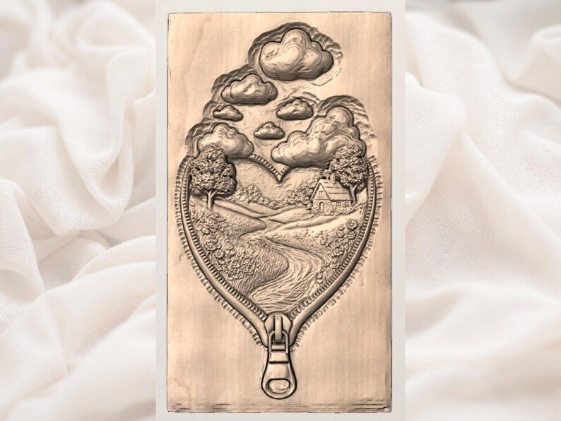 Zipper Heart Countryside Scene Bas-Relief STL Carving bas-relief STL — view 3