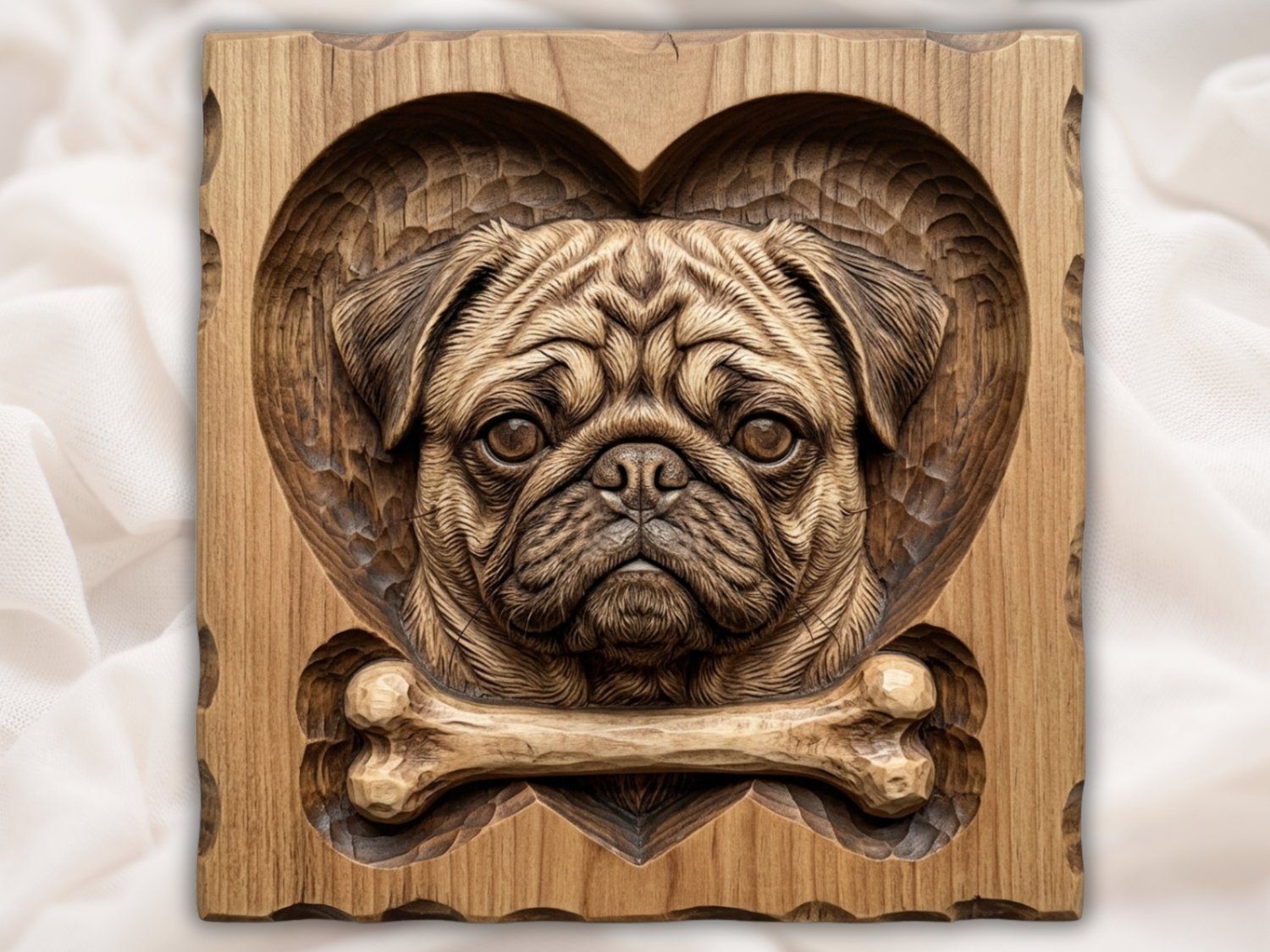 Heartfelt Pug Dog Memorial Portrait CNC Relief STL bas-relief STL — view 2