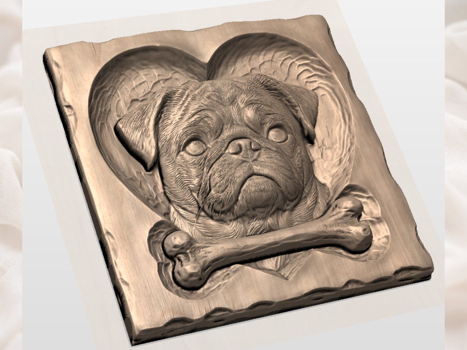 Heartfelt Pug Dog Memorial Portrait CNC Relief STL bas-relief STL — view 3