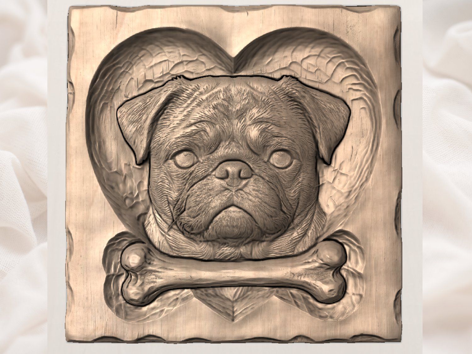 Heartfelt Pug Dog Memorial Portrait CNC Relief STL bas-relief STL — view 4