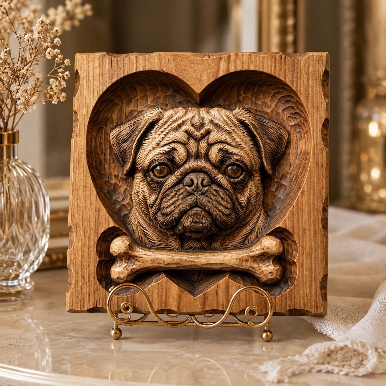 Heartfelt Pug Dog Memorial Portrait CNC Relief STL bas-relief STL — view 6