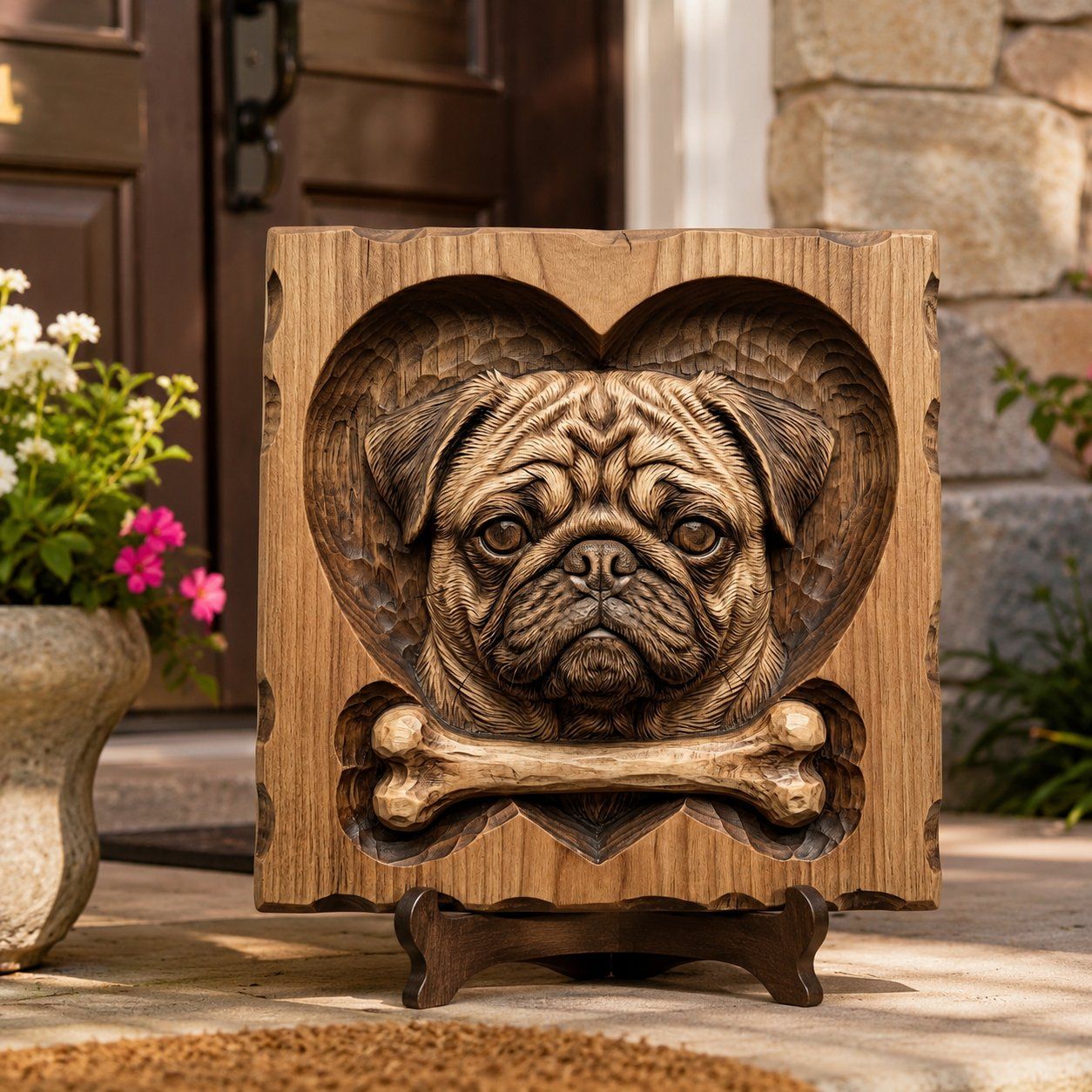 Heartfelt Pug Dog Memorial Portrait CNC Relief STL bas-relief STL — view 7