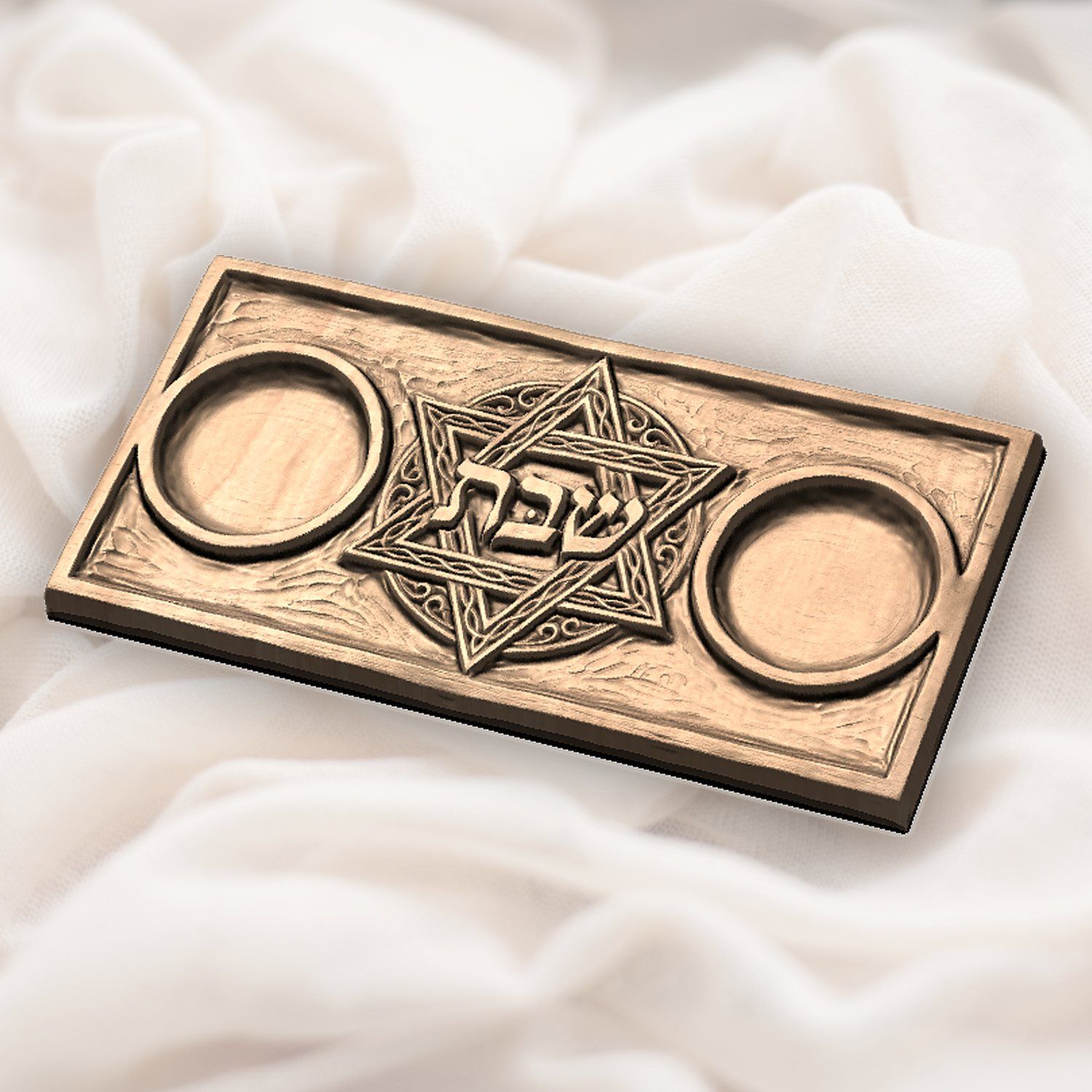 Hebrew Shabbat Star of David Candle Tray CNC Relief STL bas-relief STL — view 5
