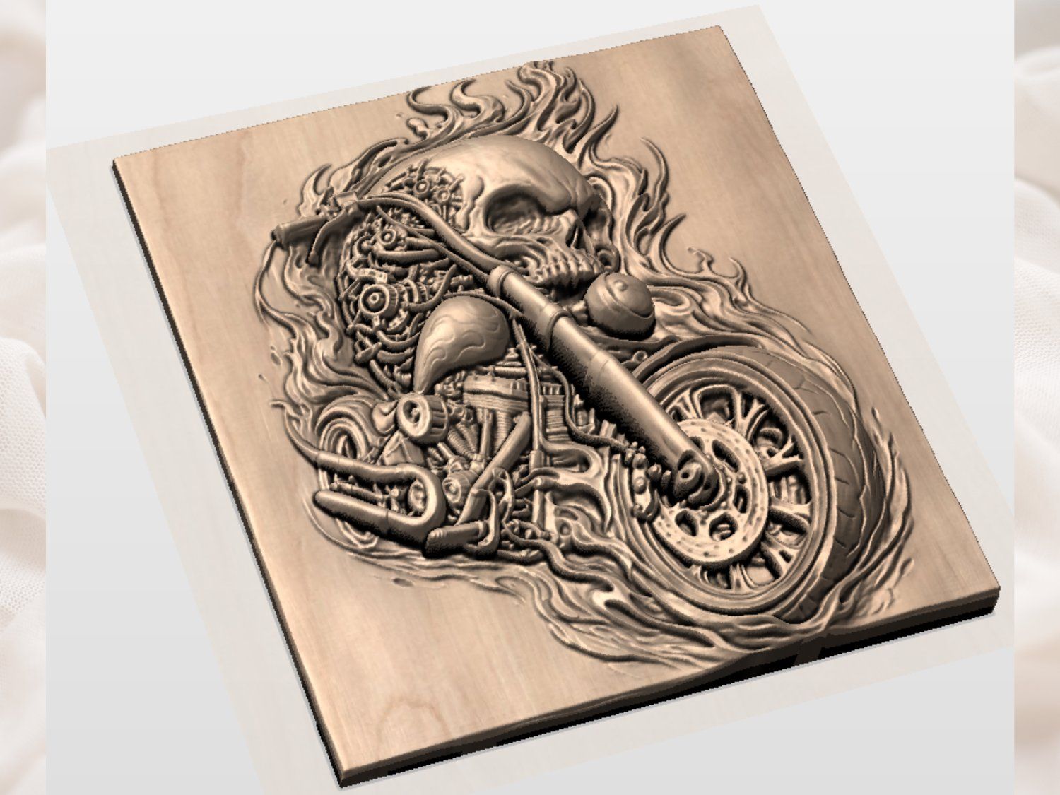 Hellrider Skull Motorcycle Engine Wood Panel bas-relief STL — view 5
