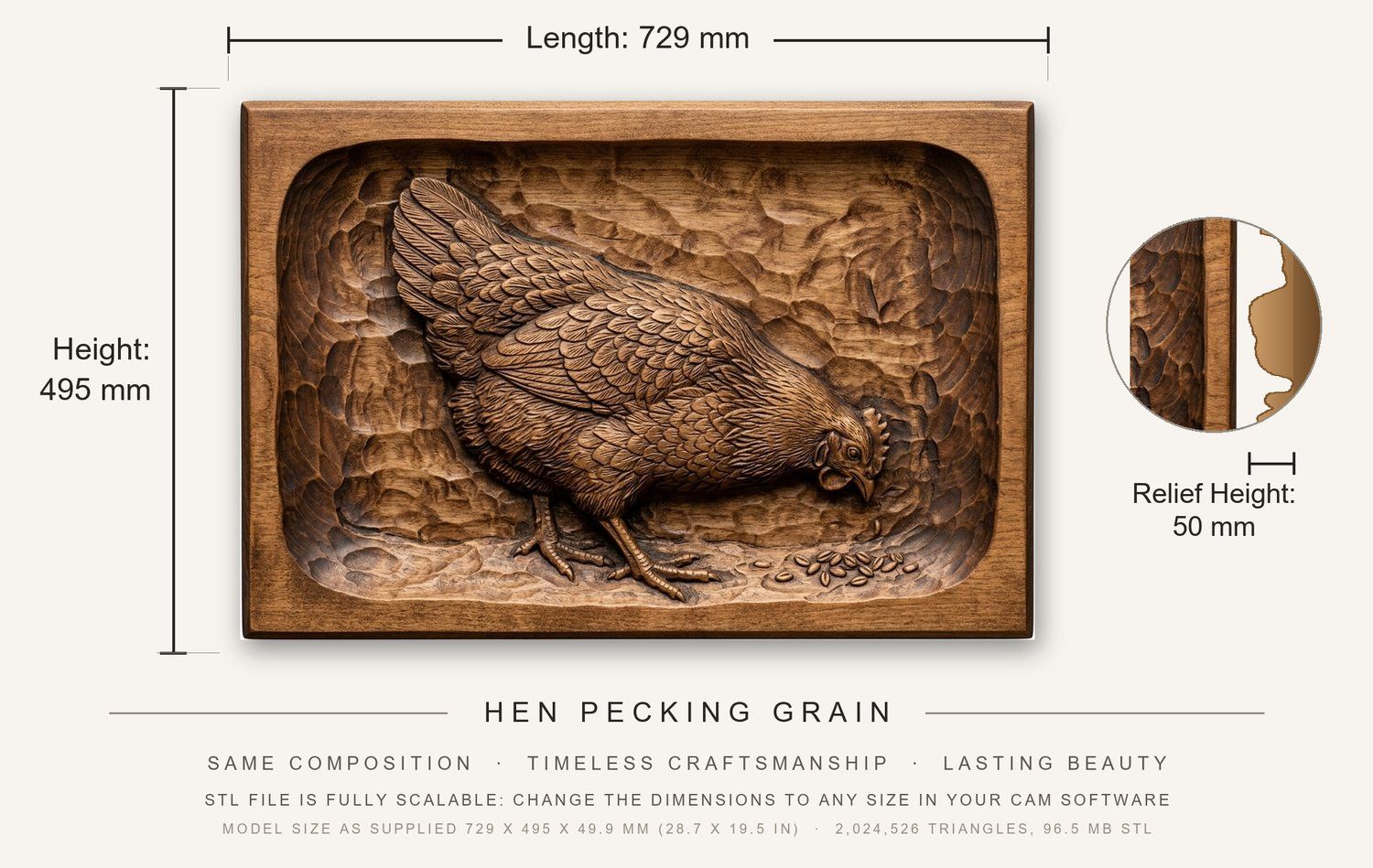 Hen Pecking Grain CNC Relief STL bas-relief STL — view 3