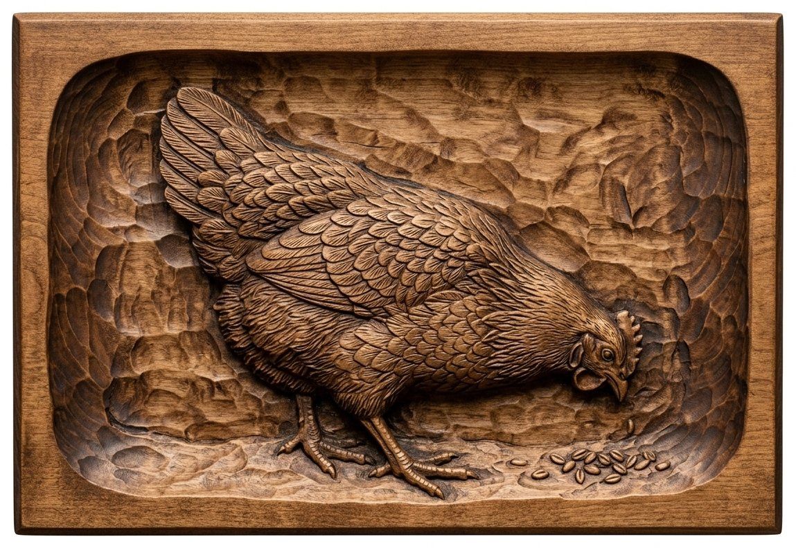 Hen Pecking Grain CNC Relief STL bas-relief STL — view 4