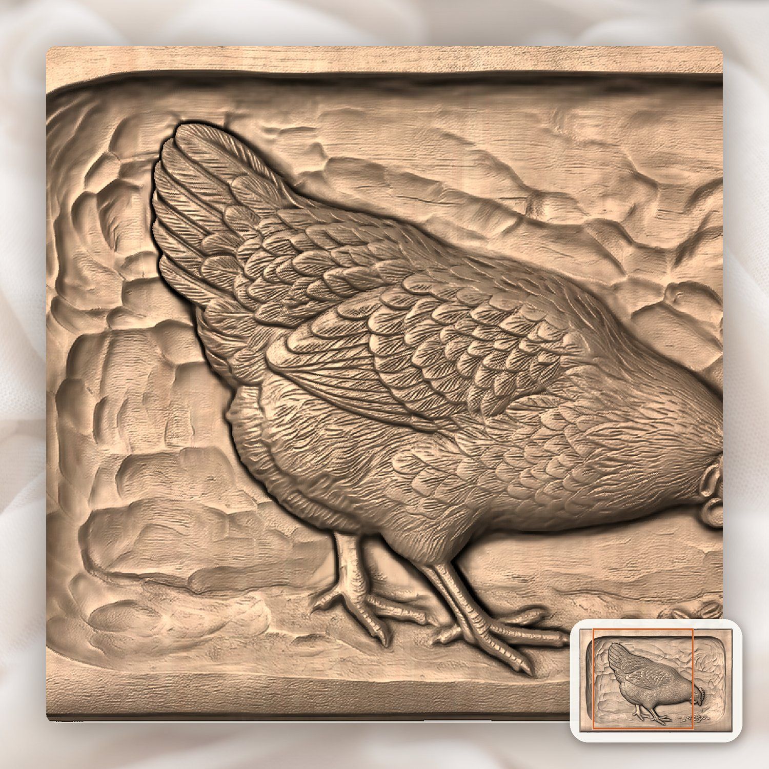 Hen Pecking Grain CNC Relief STL bas-relief STL — view 7