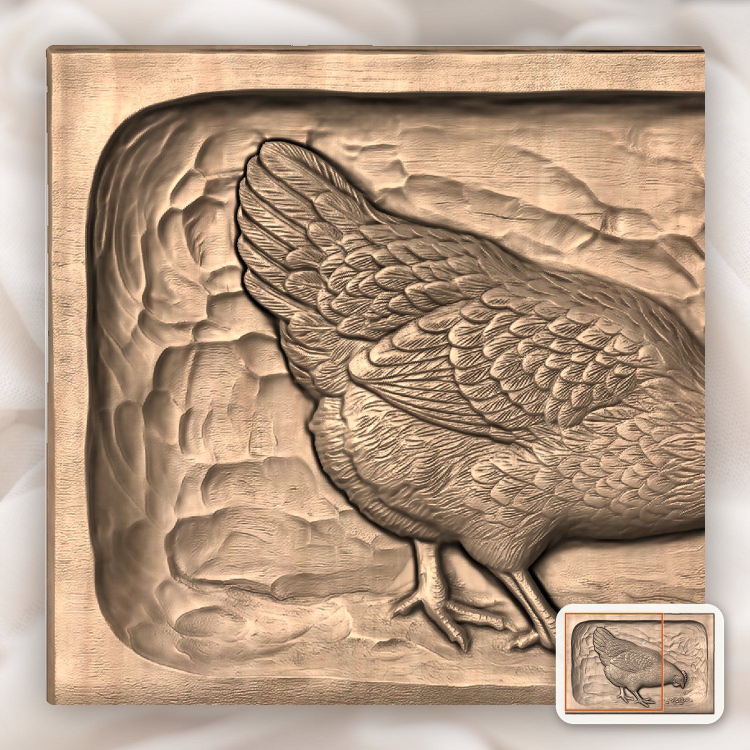 Hen Pecking Grain CNC Relief STL bas-relief STL — view 8