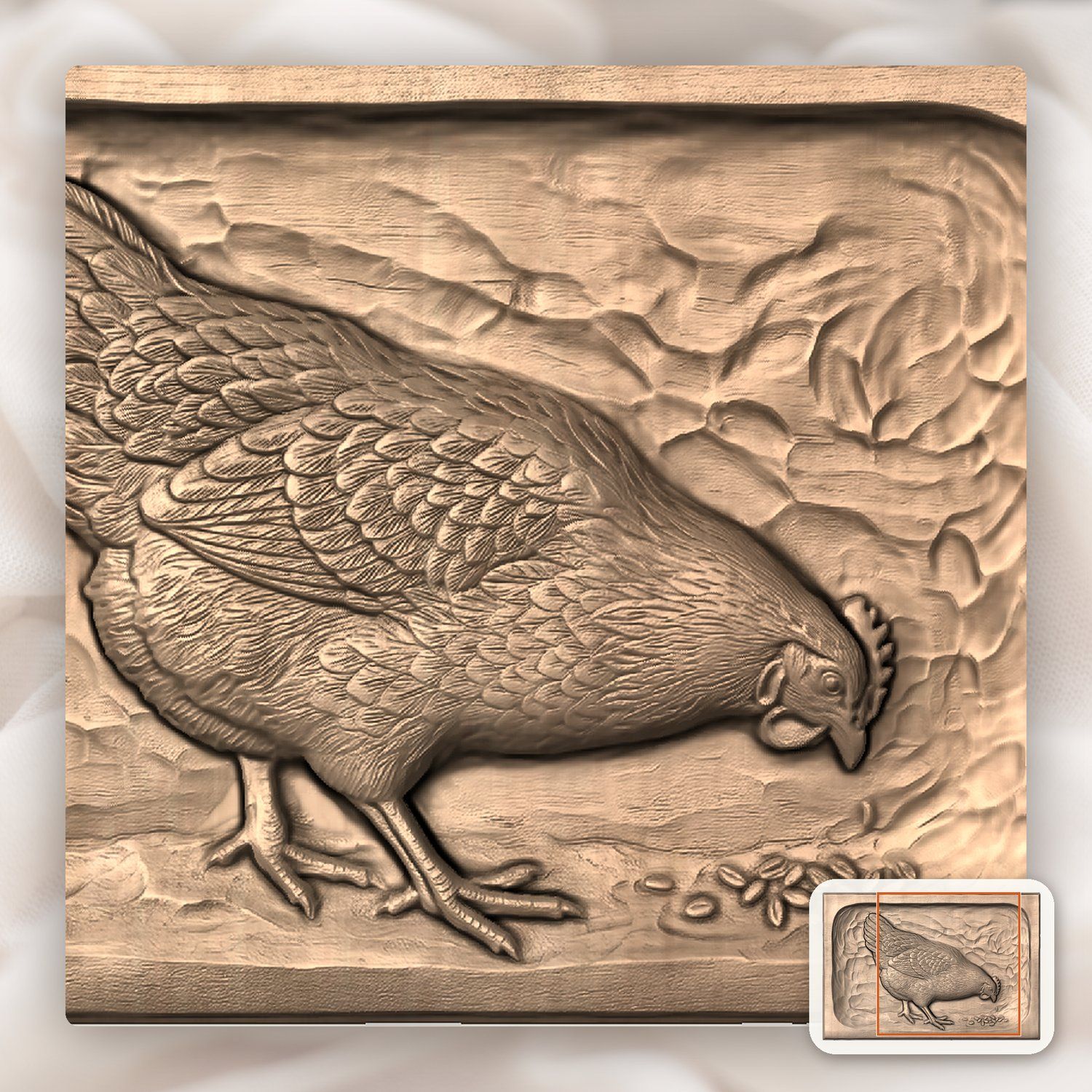 Hen Pecking Grain CNC Relief STL bas-relief STL — view 10