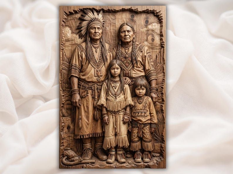 Native American Family Portrait Bas-Relief STL for CNC bas-relief STL design