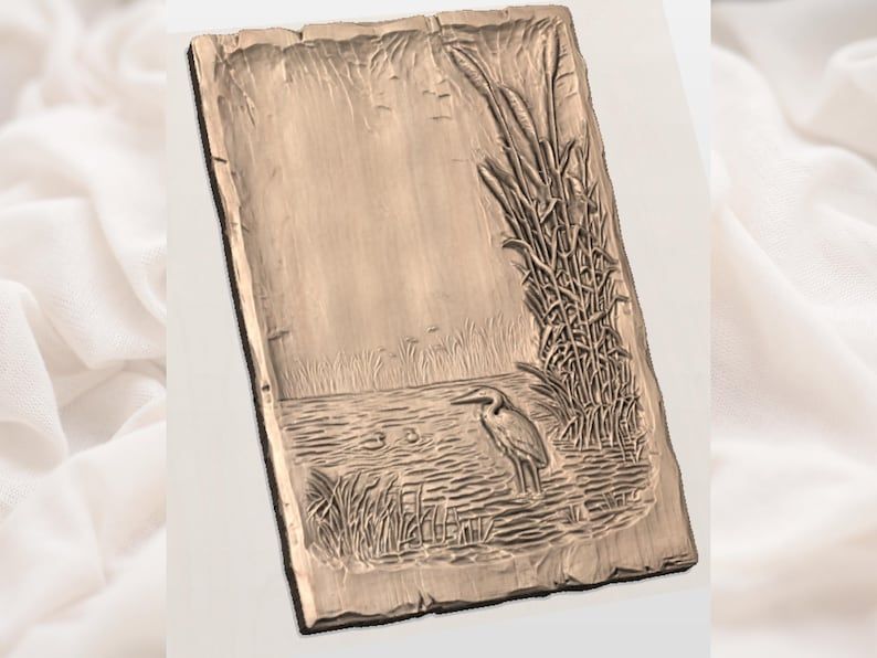 Great Blue Heron in the Reeds Bas-Relief STL Carving bas-relief STL — view 2