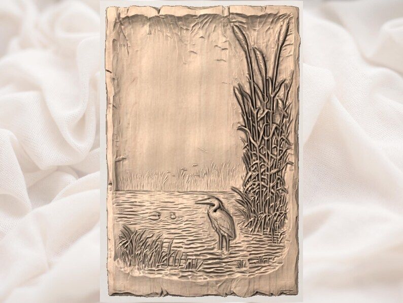 Great Blue Heron in the Reeds Bas-Relief STL Carving bas-relief STL — view 3