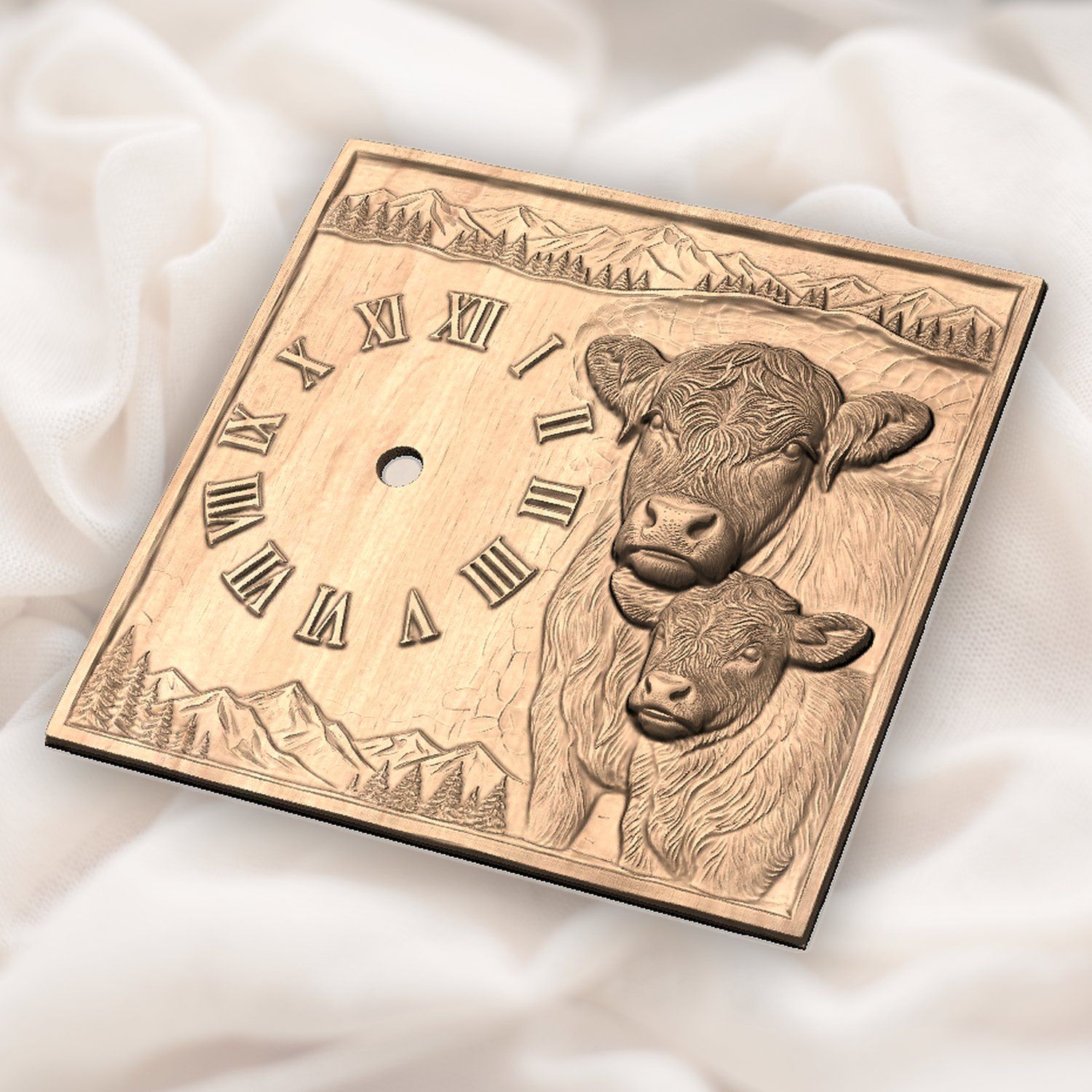 Highland  Cow and Calf Clock CNC Relief STL bas-relief STL — view 4