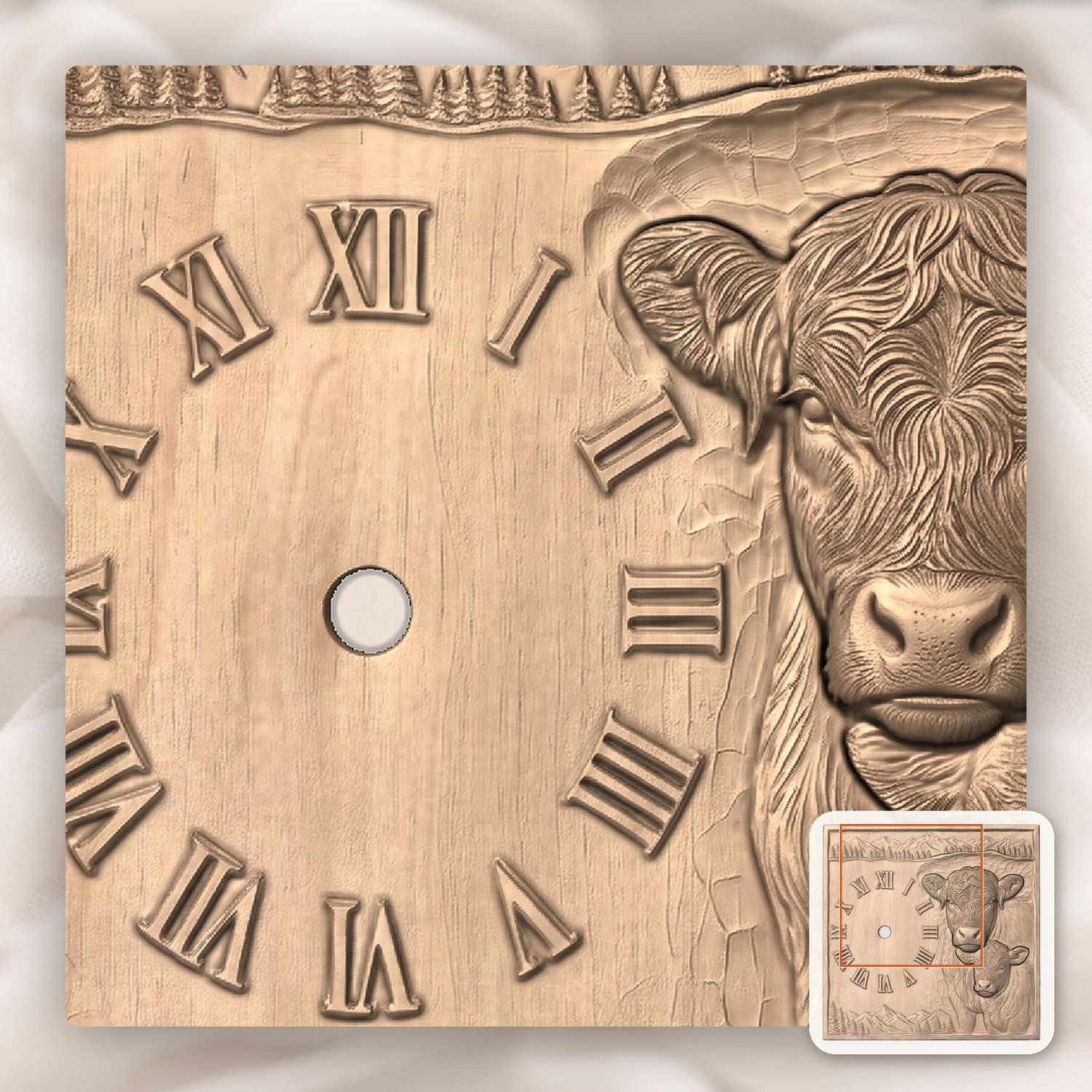 Highland  Cow and Calf Clock CNC Relief STL bas-relief STL — view 7