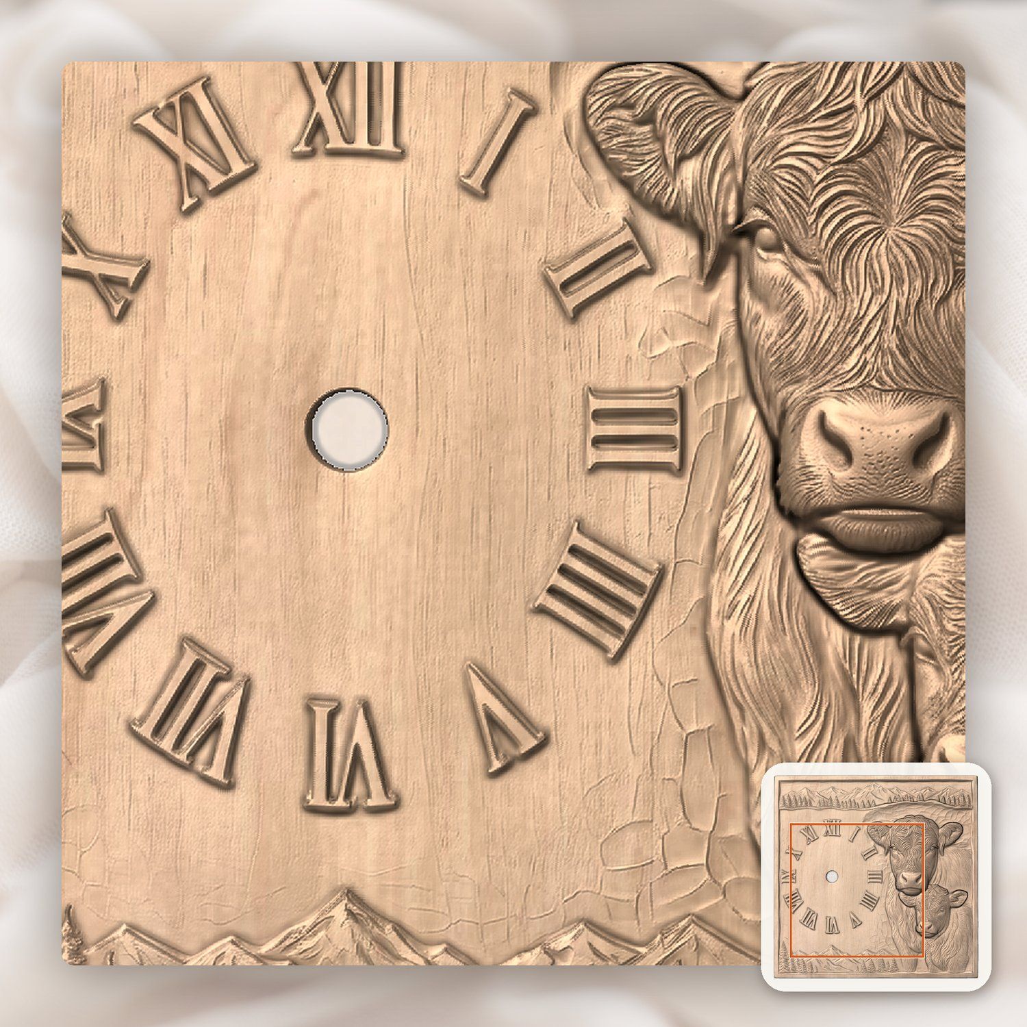 Highland  Cow and Calf Clock CNC Relief STL bas-relief STL — view 8