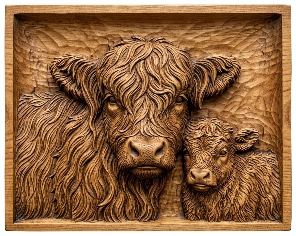 Highland Galloways Cow and Calf CNC Relief STL bas-relief STL — view 13