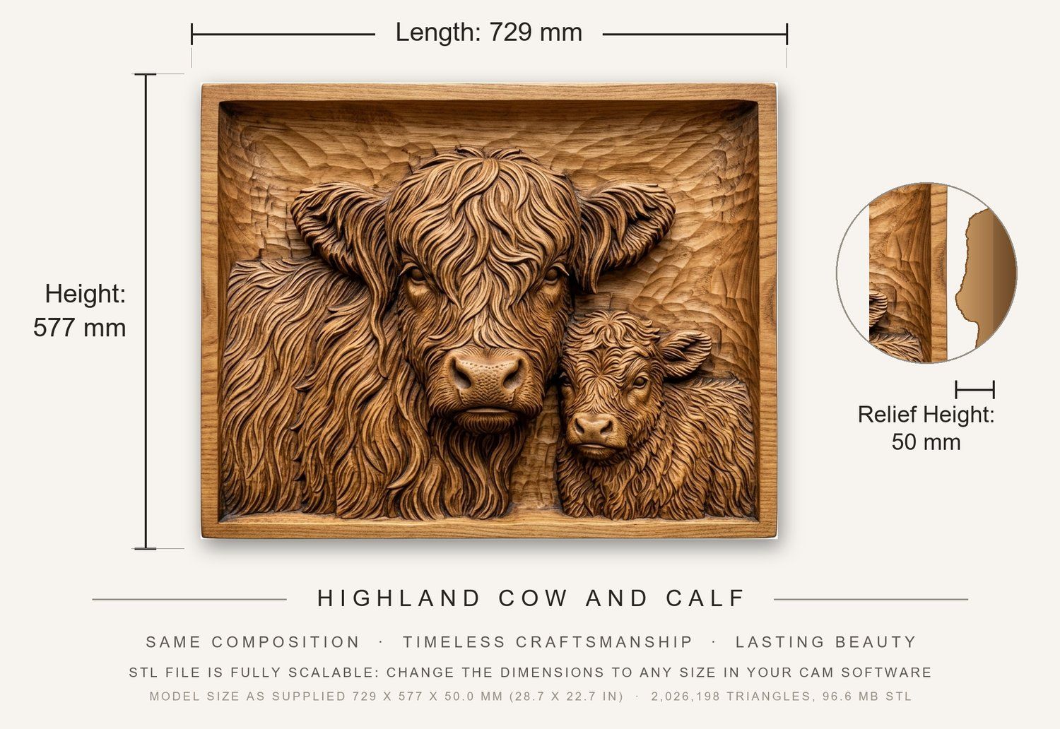 Highland Galloways Cow and Calf CNC Relief STL bas-relief STL — view 3