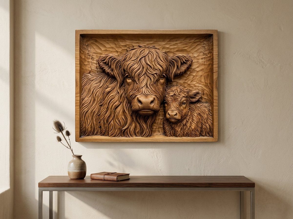 Highland Galloways Cow and Calf CNC Relief STL bas-relief STL — view 14