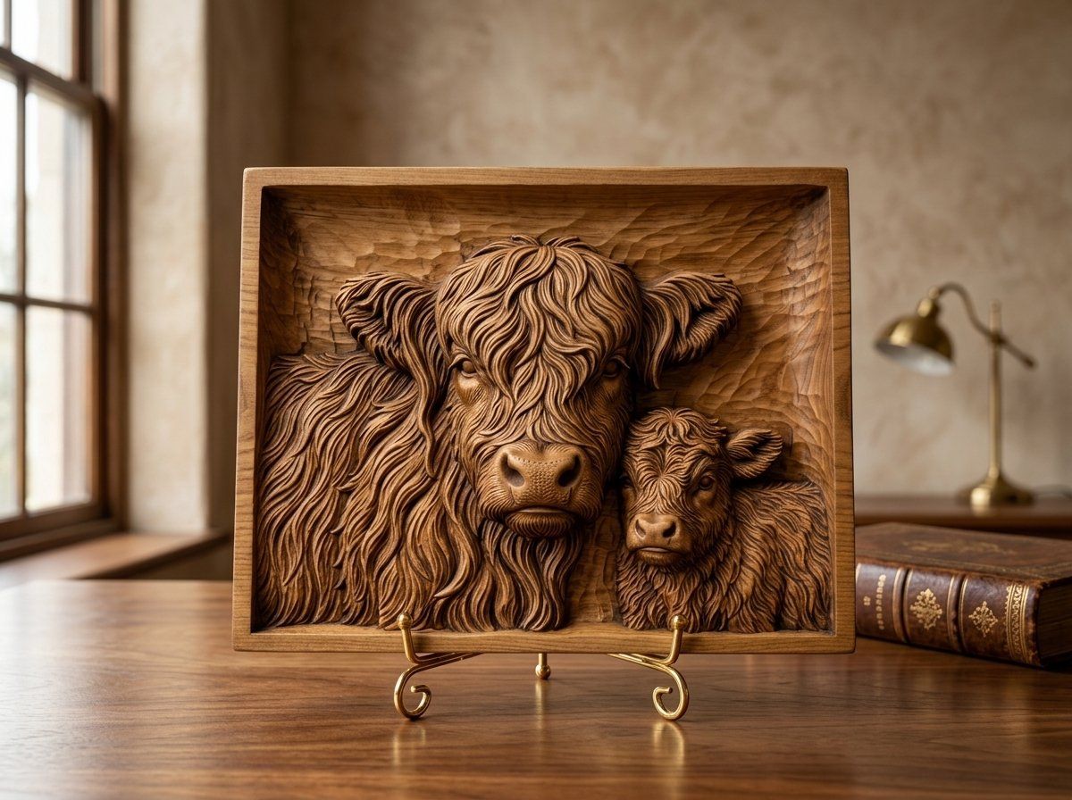 Highland Galloways Cow and Calf CNC Relief STL bas-relief STL — view 15