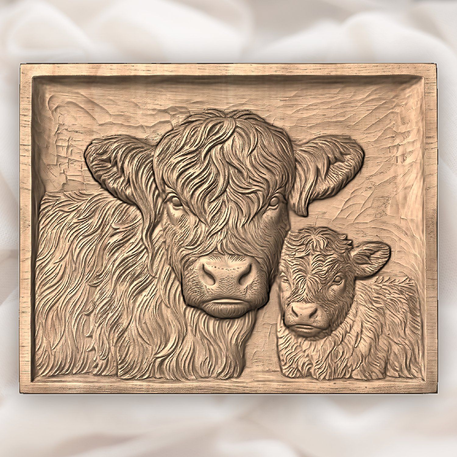 Highland Galloways Cow and Calf CNC Relief STL bas-relief STL — view 4