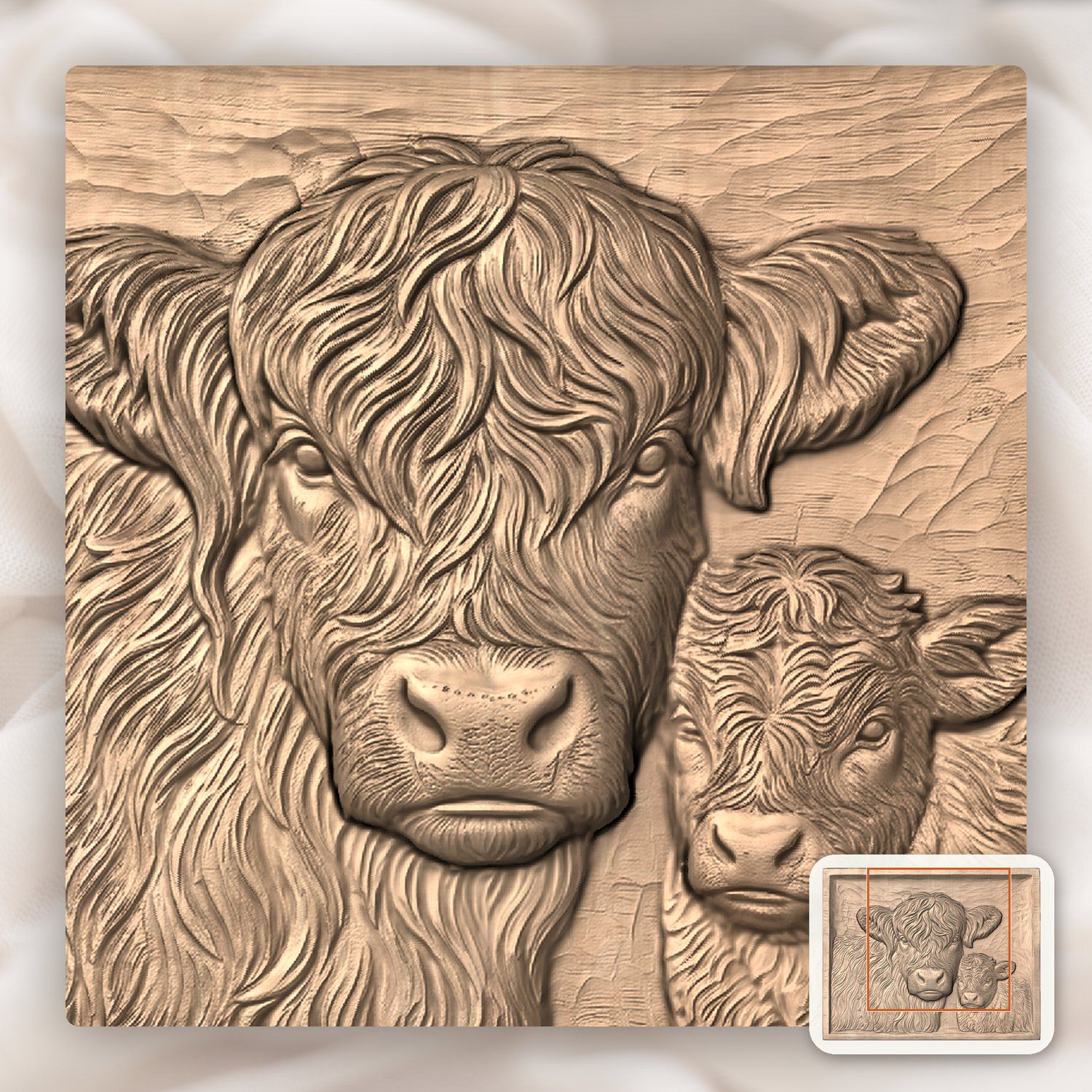 Highland Galloways Cow and Calf CNC Relief STL bas-relief STL — view 7