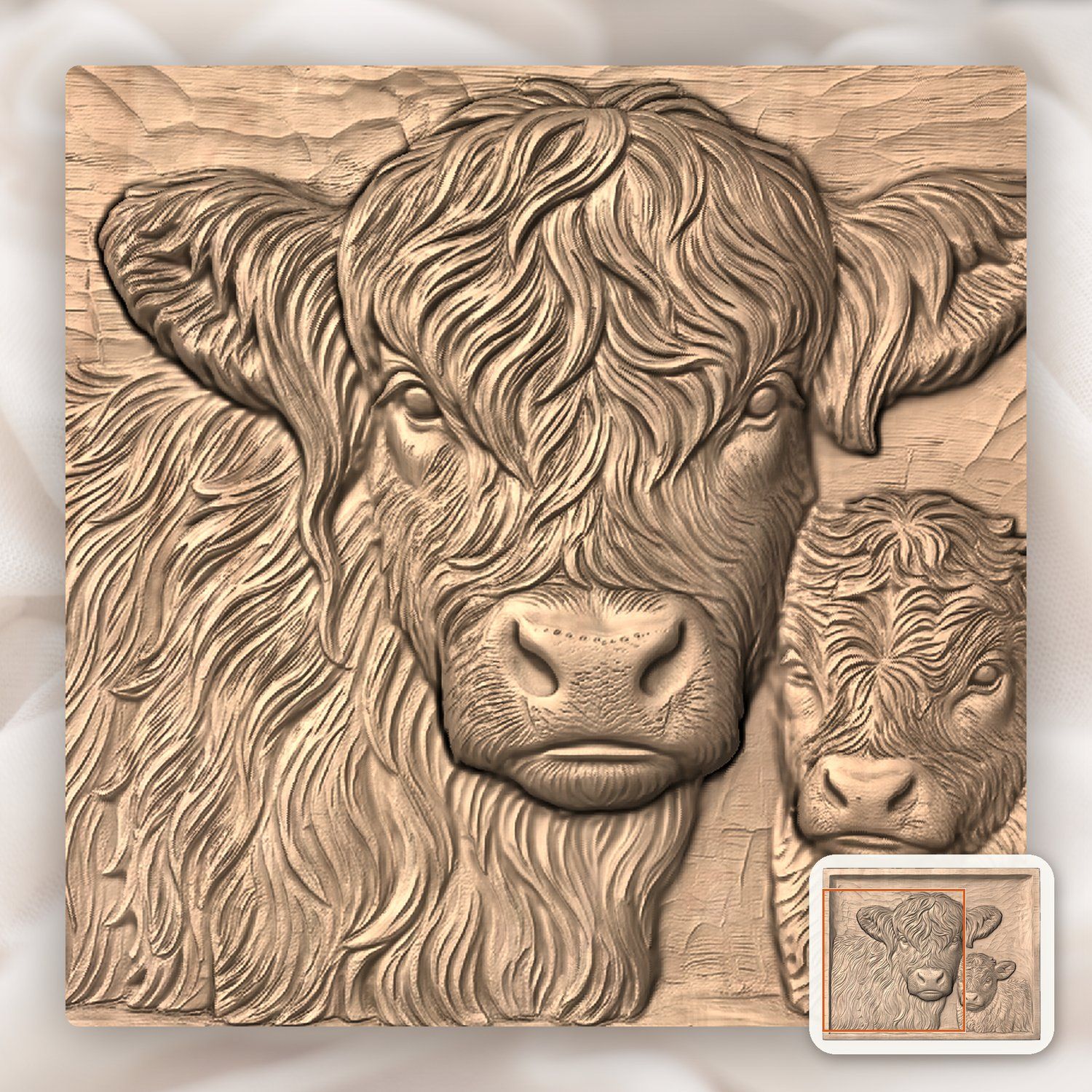 Highland Galloways Cow and Calf CNC Relief STL bas-relief STL — view 8