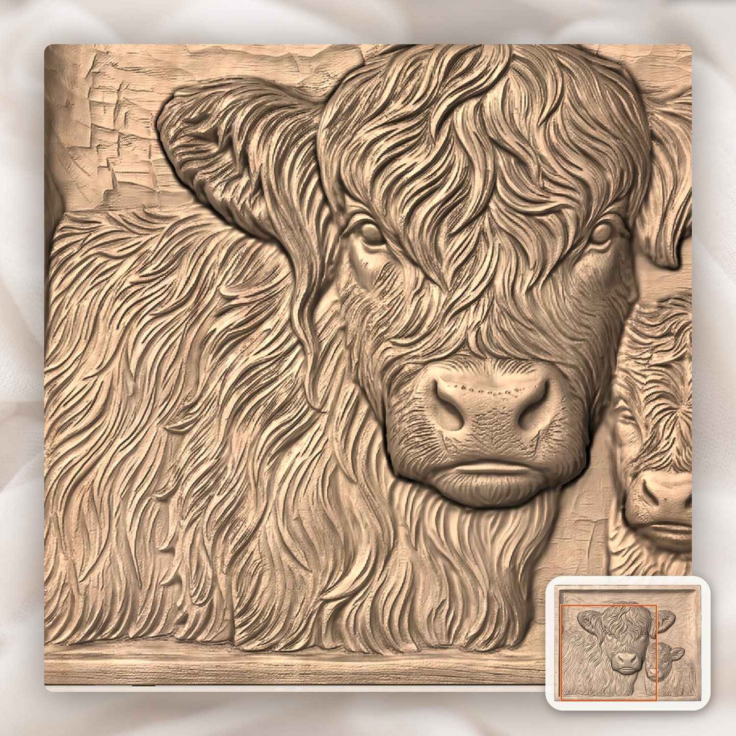 Highland Galloways Cow and Calf CNC Relief STL bas-relief STL — view 9