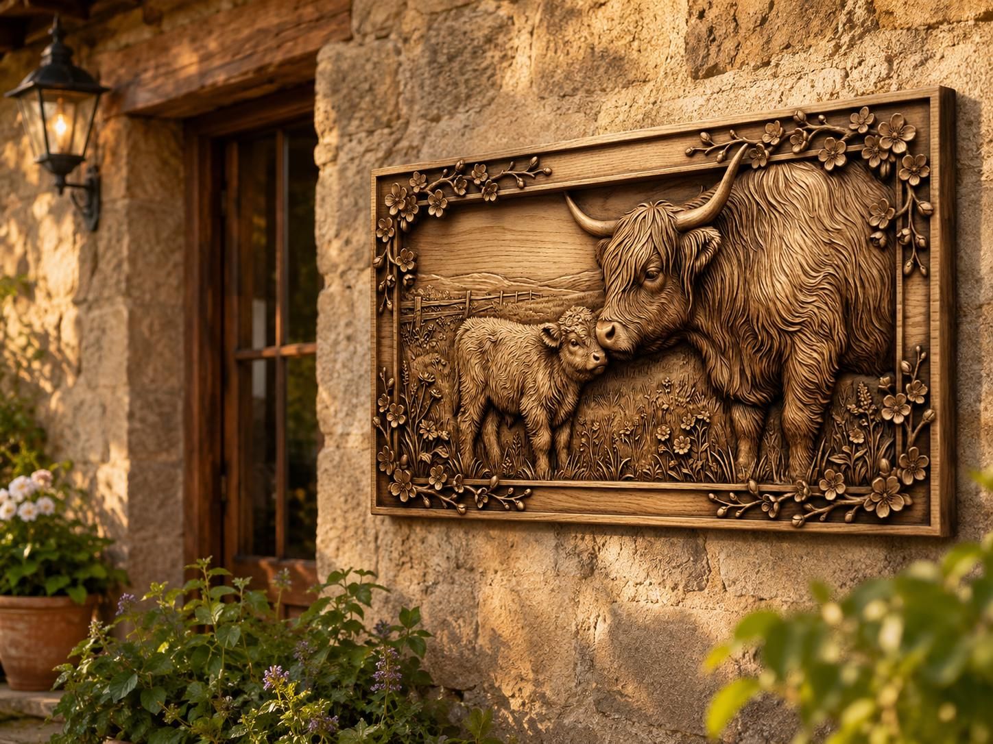 Highland Cow and Calf CNC STL File, Mother Nuzzling Baby Bas Relief, 3D Model for Wood Carving, Vectric Aspire ArtCAM, Farmhouse Decor bas-relief STL — view 5
