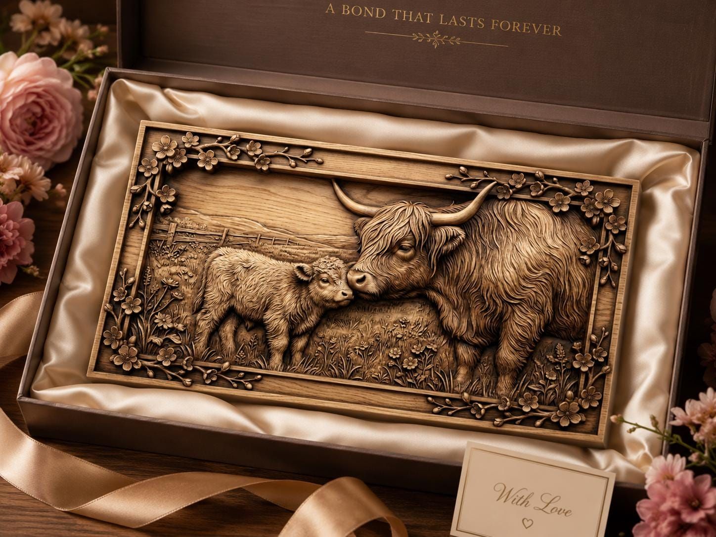 Highland Cow and Calf CNC STL File, Mother Nuzzling Baby Bas Relief, 3D Model for Wood Carving, Vectric Aspire ArtCAM, Farmhouse Decor bas-relief STL — view 7