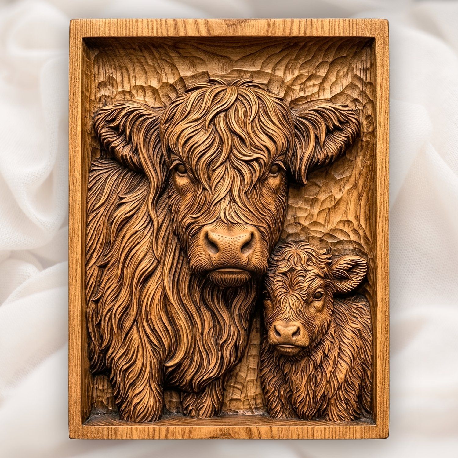 Highland Cow and Calf Family CNC Relief STL bas-relief STL design