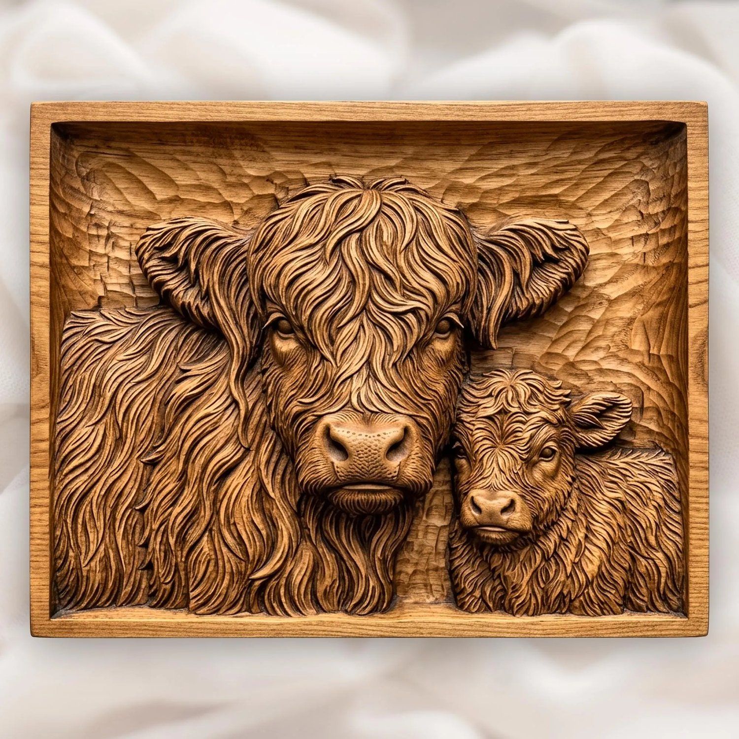 Highland Cow and Calf Family CNC Relief STL bas-relief STL — view 12
