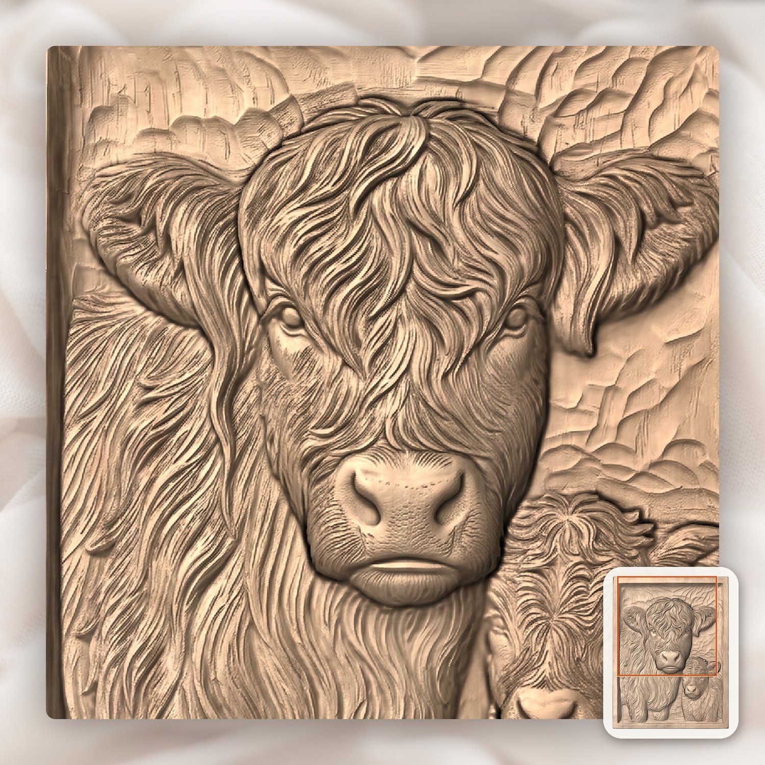 Highland Cow and Calf Family CNC Relief STL bas-relief STL — view 8